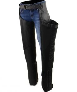 Milwaukee Leather ML1179 Ladies Black Leather Chaps With Wing Embroidery Motorycle Pants & Chaps