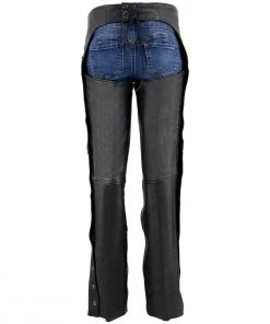 Milwaukee Leather ML1179 Ladies Black Leather Chaps With Wing Embroidery Motorycle Pants & Chaps