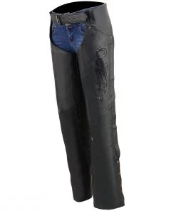 Milwaukee Leather ML1179 Ladies Black Leather Chaps With Wing Embroidery Motorycle Pants & Chaps