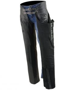 Milwaukee Leather ML1187 Ladies Black Leather Chaps With Reflective Tribal Embroidery Motorycle Pants & Chaps