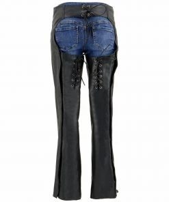 Milwaukee Leather ML1187 Ladies Black Leather Chaps With Reflective Tribal Embroidery Motorycle Pants & Chaps