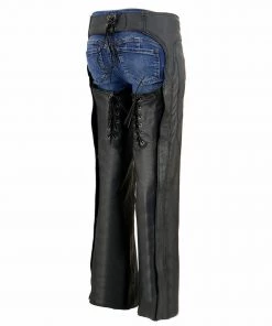 Milwaukee Leather ML1187 Ladies Black Leather Chaps With Reflective Tribal Embroidery Motorycle Pants & Chaps
