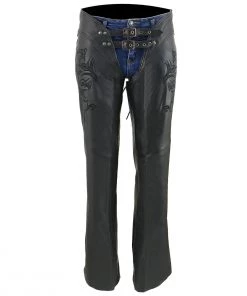 Milwaukee Leather ML1187 Ladies Black Leather Chaps With Reflective Tribal Embroidery Motorycle Pants & Chaps