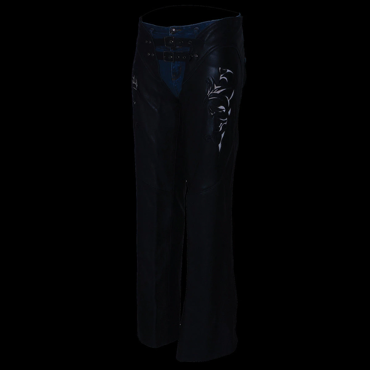 Milwaukee Leather ML1187 Ladies Black Leather Chaps With Reflective Tribal Embroidery Motorycle Pants & Chaps