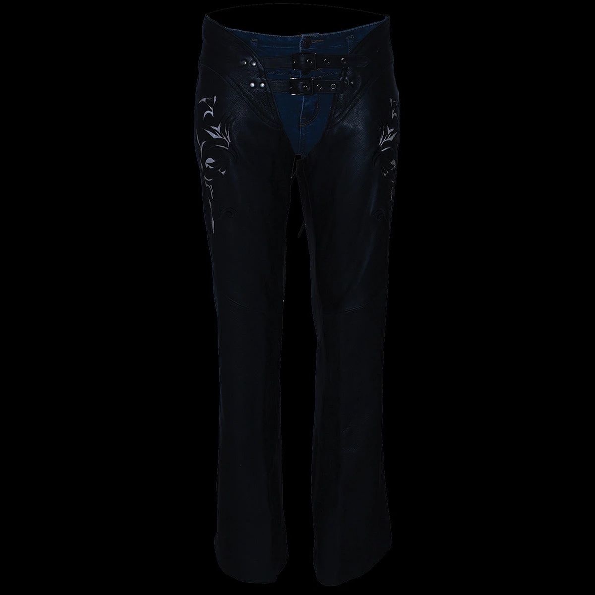 Milwaukee Leather ML1187 Ladies Black Leather Chaps With Reflective Tribal Embroidery Motorycle Pants & Chaps