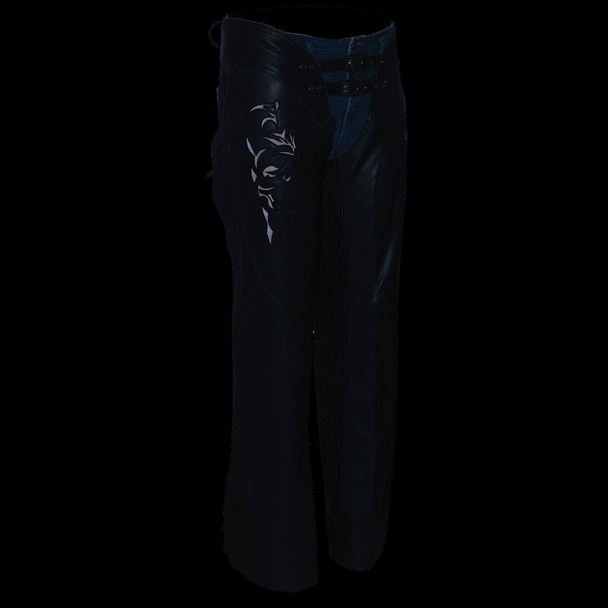 Milwaukee Leather ML1187 Ladies Black Leather Chaps With Reflective Tribal Embroidery Motorycle Pants & Chaps