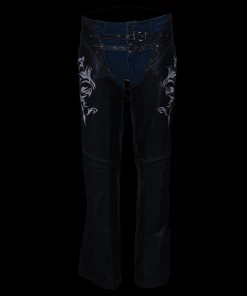 Motorycle Pants & Chaps Milwaukee Leather ML1187 Ladies Black And Pink Leather Chaps With Reflective Tribal Embroidery