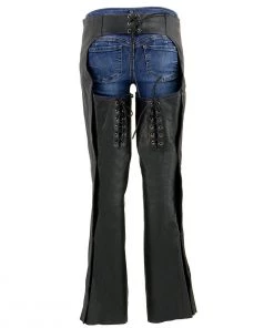 Milwaukee Leather ML1187 Ladies Black And Purple Leather Chaps With Reflective Tribal Embroidery
