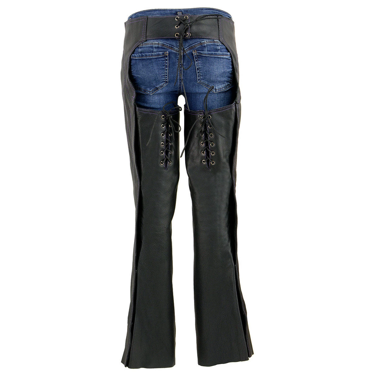 Milwaukee Leather ML1187 Ladies Black And Purple Leather Chaps With Reflective Tribal Embroidery