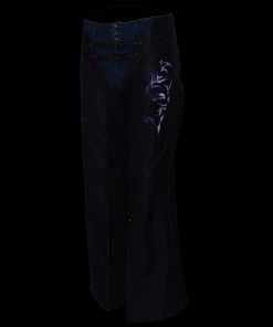 Milwaukee Leather ML1187 Ladies Black And Purple Leather Chaps With Reflective Tribal Embroidery