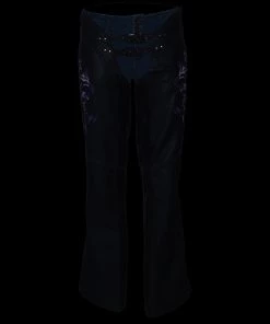 Milwaukee Leather ML1187 Ladies Black And Purple Leather Chaps With Reflective Tribal Embroidery