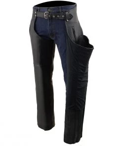 Milwaukee Leather ML1190 Men's Classic Black Leather Chaps With Zipper Thigh Pocket Motorcycle Pants & Chaps