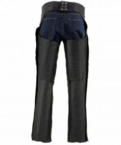 Milwaukee Leather ML1190 Men's Classic Black Leather Chaps With Zipper Thigh Pocket Motorcycle Pants & Chaps