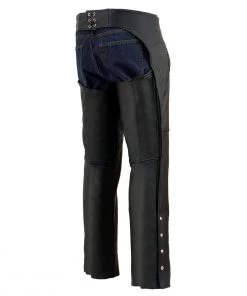 Milwaukee Leather ML1190 Men's Classic Black Leather Chaps With Zipper Thigh Pocket Motorcycle Pants & Chaps