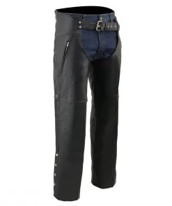 Milwaukee Leather ML1190 Men's Classic Black Leather Chaps With Zipper Thigh Pocket Motorcycle Pants & Chaps