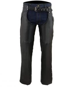 Milwaukee Leather ML1190 Men's Classic Black Leather Chaps With Zipper Thigh Pocket Motorcycle Pants & Chaps
