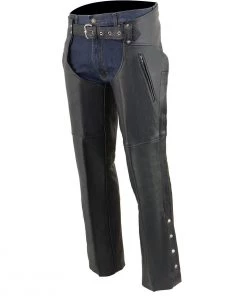 Milwaukee Leather ML1190 Men's Classic Black Leather Chaps With Zipper Thigh Pocket Motorcycle Pants & Chaps