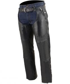 Motorcycle Pants & Chaps Milwaukee Leather ML1191 Men's Black Leather Four Pocket Thermal Lined Chaps