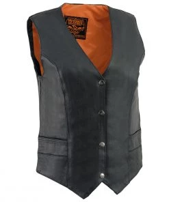 Milwaukee Leather ML1253 Ladies Classic Black Leather Vest With Snap Front Closure Motorcycle Vests