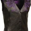 Milwaukee Leather ML1293 Women's Black And Purple ‘Wing Studded’ Leather Vest Motorcycle Vests