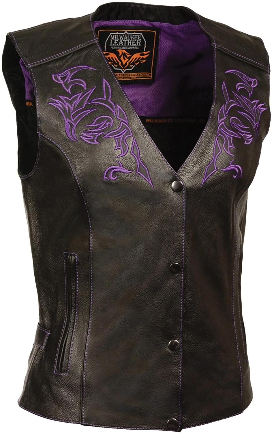 Milwaukee Leather ML1293 Women's Black And Purple ‘Wing Studded’ Leather Vest Motorcycle Vests