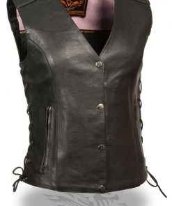 Milwaukee Leather ML1293 Women's Black And Pink ‘Wing Studded’ Leather Vest