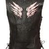 Milwaukee Leather ML1293 Women's Black And Pink ‘Wing Studded’ Leather Vest