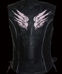 Milwaukee Leather ML1293 Women's Black And Pink ‘Wing Studded’ Leather Vest