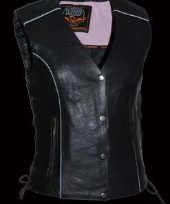 Milwaukee Leather ML1293 Women's Black And Pink ‘Wing Studded’ Leather Vest