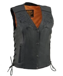 Motorcycle Vests Milwaukee Leather ML1296 Women's Black Leather Vest With Reflective Tribal Design