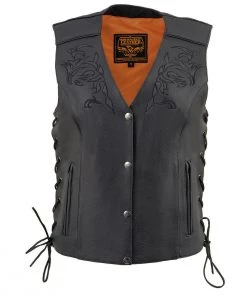 Motorcycle Vests Milwaukee Leather ML1296 Women's Black Leather Vest With Reflective Tribal Design