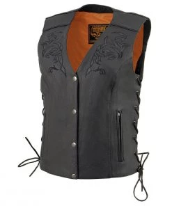 Motorcycle Vests Milwaukee Leather ML1296 Women's Black Leather Vest With Reflective Tribal Design