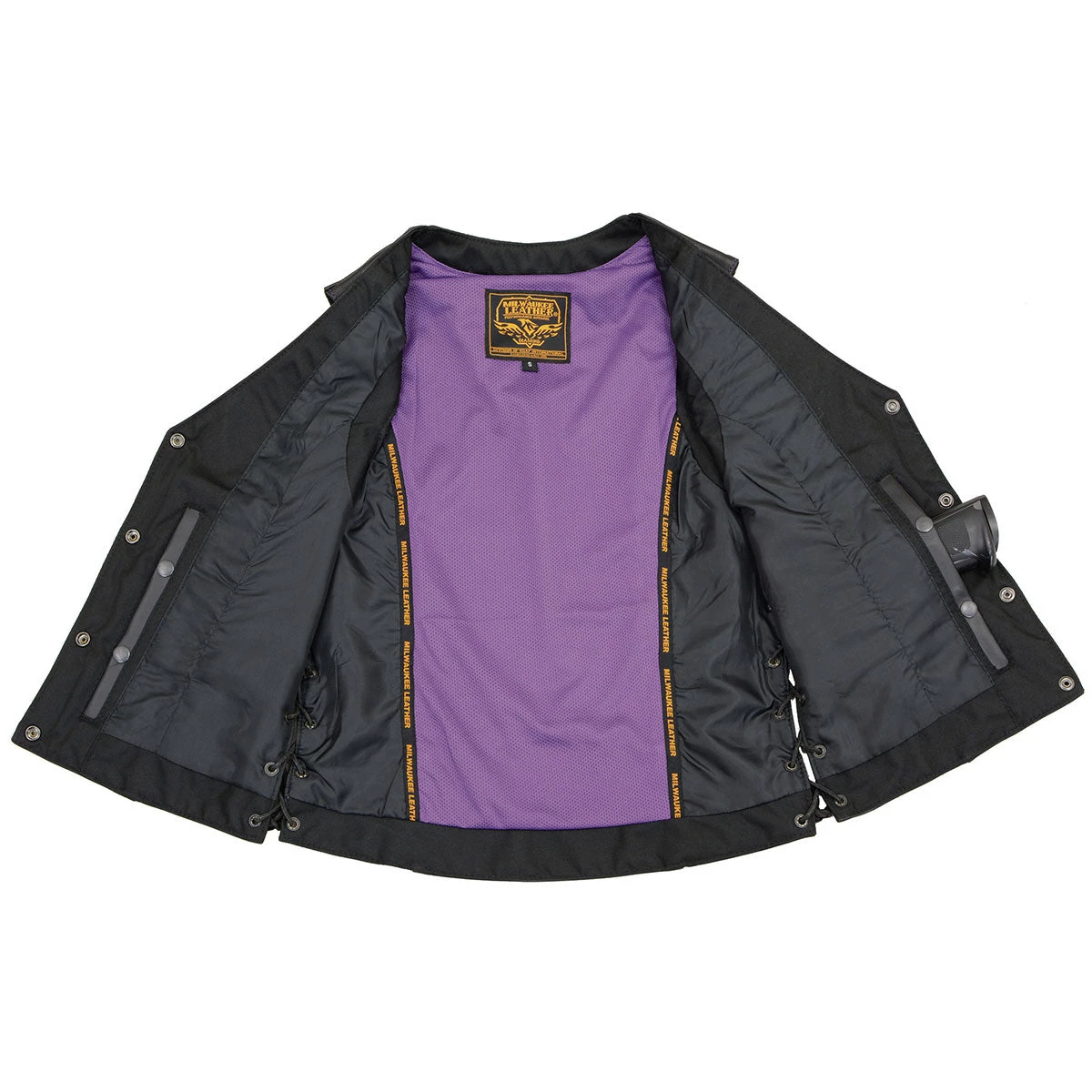 Milwaukee Leather ML1296 Women's Black And Purple Vest With Reflective Tribal Design