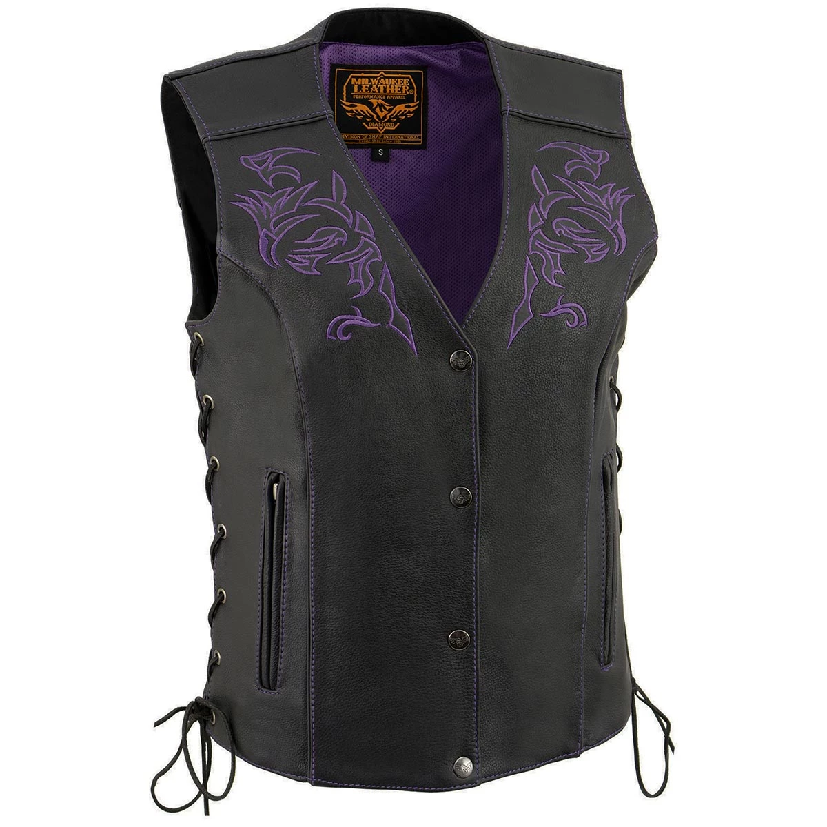 Milwaukee Leather ML1296 Women's Black And Purple Vest With Reflective Tribal Design