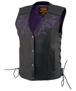 Milwaukee Leather ML1296 Women's Black And Purple Vest With Reflective Tribal Design
