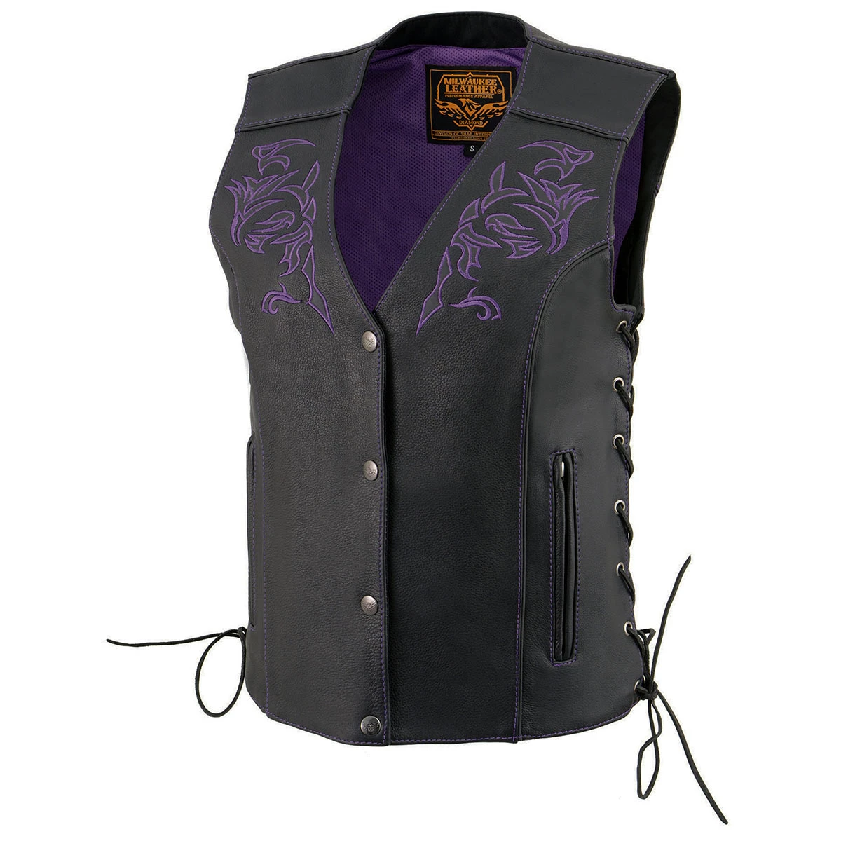 Milwaukee Leather ML1296 Women's Black And Purple Vest With Reflective Tribal Design