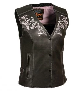 Motorcycle Vests Milwaukee Leather ML1296 Women's Black And Pink Vest With Reflective Tribal Design