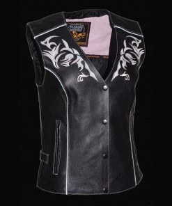 Motorcycle Vests Milwaukee Leather ML1296 Women's Black And Pink Vest With Reflective Tribal Design