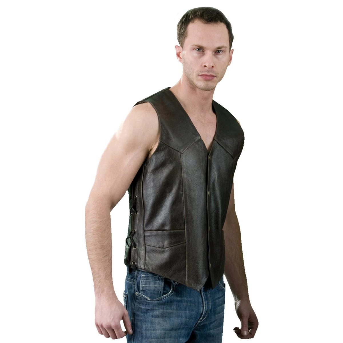Genuine Leather ML1332RT Men's Retro Brown 'Side Laced' Leather Vest