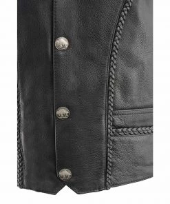 Milwaukee Leather ML1359 Men's'Buffalo Coin' Black Braided Leather Vest With Side Laces