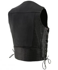 Milwaukee Leather ML1359 Men's'Buffalo Coin' Black Braided Leather Vest With Side Laces