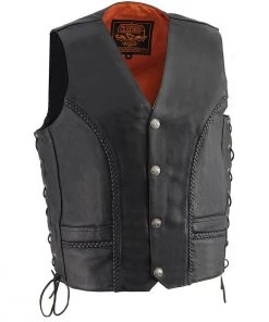 Milwaukee Leather ML1359 Men's 'Buffalo Coin' Black Braided Leather Vest With Side Laces