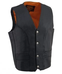 Milwaukee Leather ML1368 Men's Classic Black Leather Vest With Buffalo Nickel Snaps