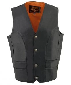 Milwaukee Leather ML1368 Men's Classic Black Leather Vest With Buffalo Nickel Snaps