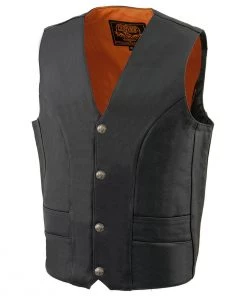 Milwaukee Leather ML1368 Men's Classic Black Leather Vest With Buffalo Nickel Snaps