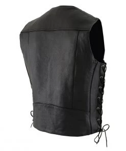 Milwaukee Leather ML1369 Men's Black Premium Leather Side Lace Vest With Buffalo Snaps