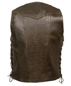 Milwaukee Leather ML1391RT Men's Retrown Brown 10 Pocket Side Lace Leather Vest Motorcycle Vests
