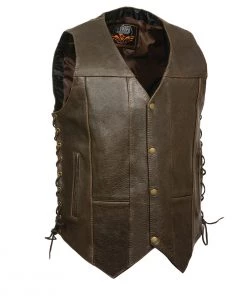 Milwaukee Leather ML1391RT Men's Retrown Brown 10 Pocket Side Lace Leather Vest Motorcycle Vests