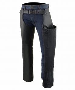 Motorcycle Pants & Chaps Milwaukee Leather ML1766 Men's Black 3-Pocket Leather Chaps With Thigh Patch Pocket
