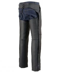 Motorcycle Pants & Chaps Milwaukee Leather ML1766 Men's Black 3-Pocket Leather Chaps With Thigh Patch Pocket